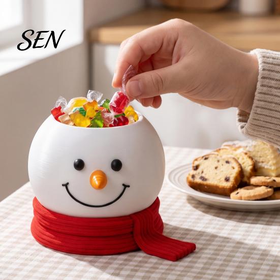 PLA 3D Printed Bowl Christmas Snowman Candy Bowl, Cute Desktop Organizer, Creative Desk Living Room Table Decor Storage Container for Holiday