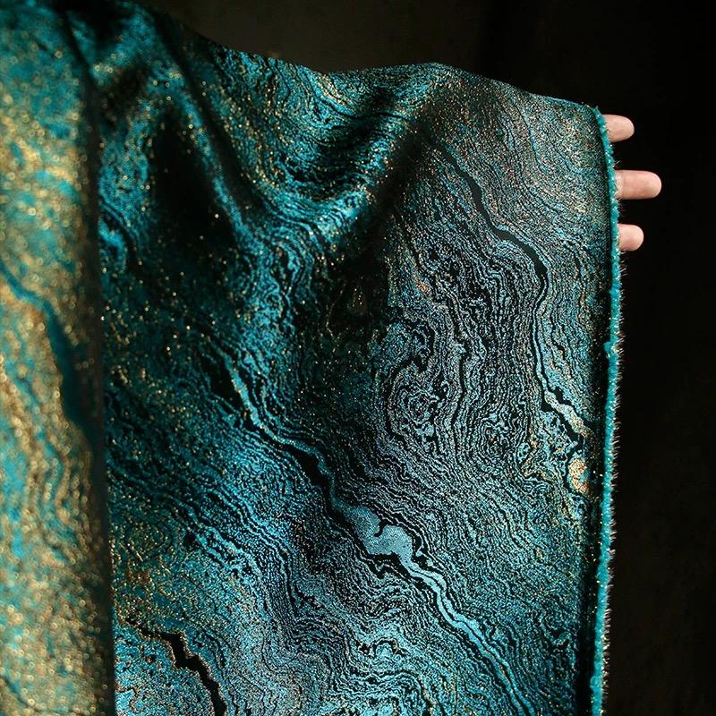 

Turquoise Green Gold Woven Brocade Fabric Double-sided Jacquard Texture Vintage Hanfu Dress DIY Designer Fabric Background Cloth 149cm&100cm бирюзовый зеленый