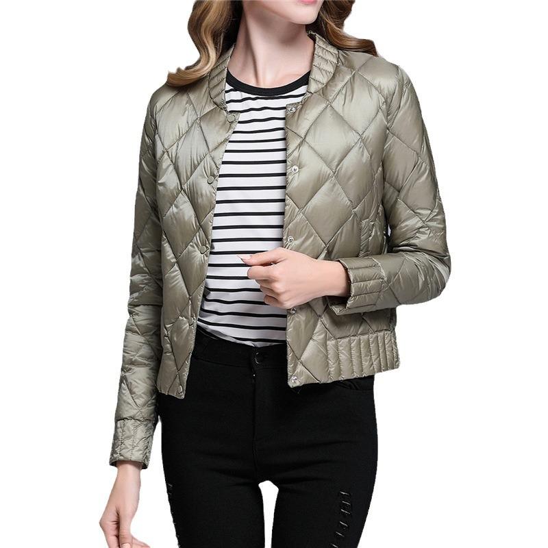 90 Fleece Simple Inner Fit Women's Down Rhombus Round Neck New Women's Light Down Jacket