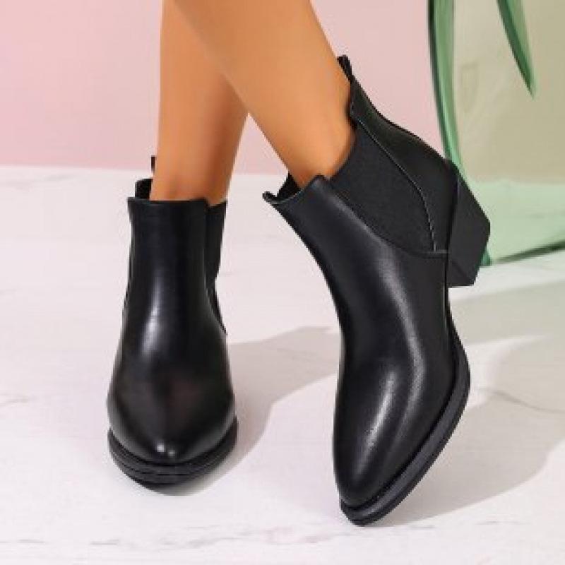 

Large size autumn and winter new fashion boots Lingluo style flat bottom square heel fashion boots 43 чорний