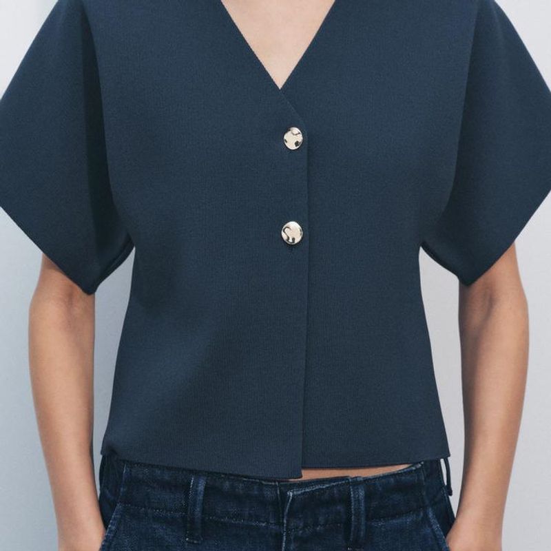 Zbzr Spring New Women Clothes Western Style French Style Versitile Fashion Short Sleeve Simple Knitted Outerwear 4192101