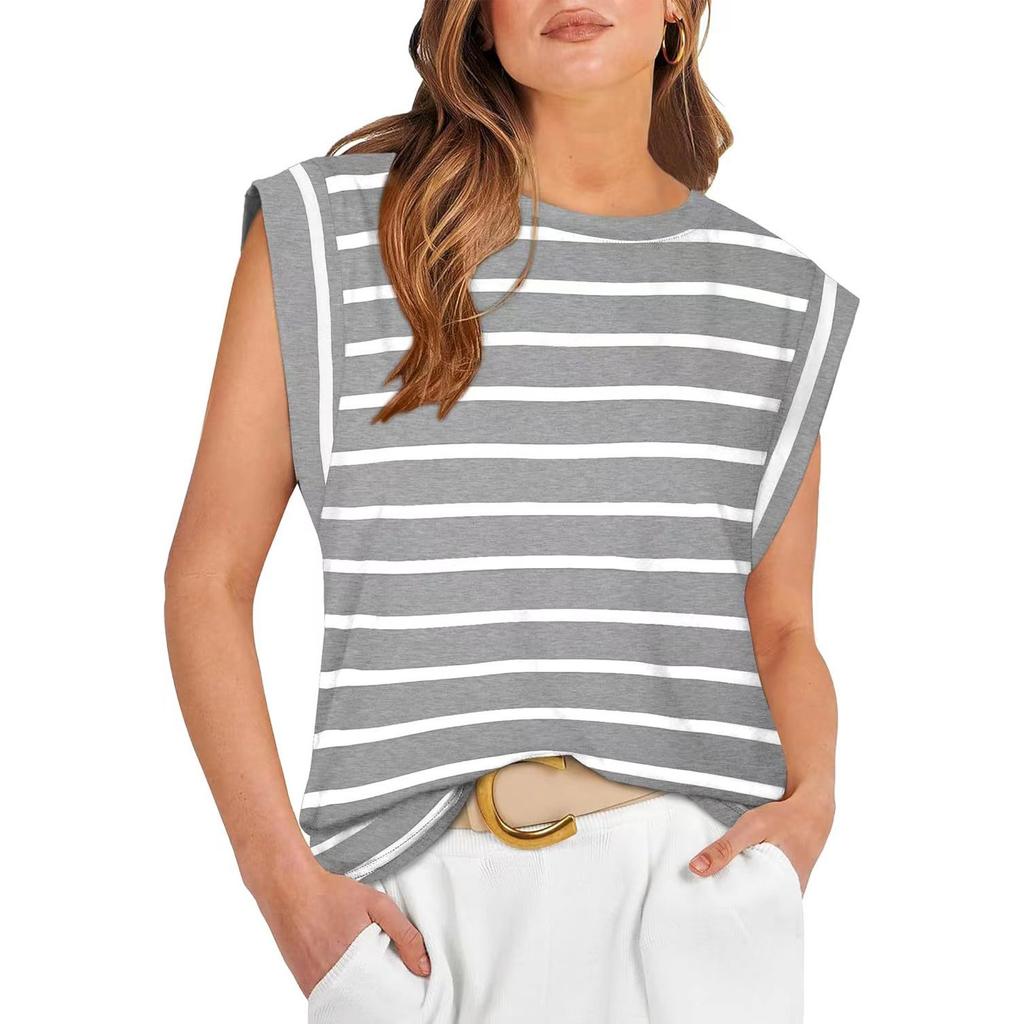 Women's Round Neck Sleeveless Cap Shoulder Loose Fit Elegant Commute Tank Top Solid Color Casual Tee
