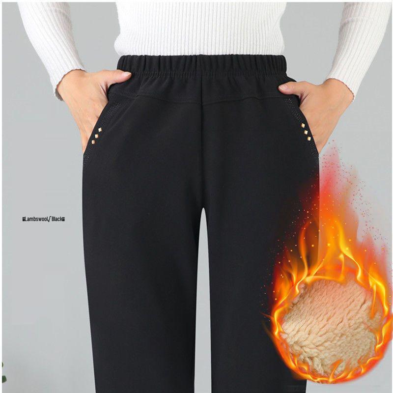 Women's High Waist Elastic Velvet Pants - Loose Straight Leg for Autumn/Winter