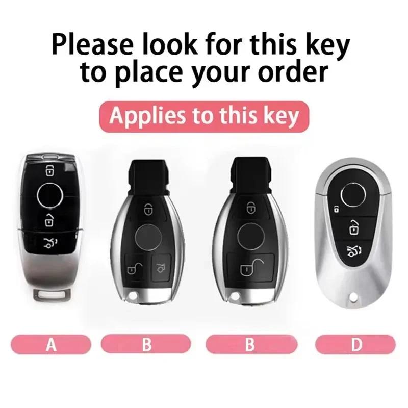 Car Key Case Cover For Mercedes Benz C E A B S Class Gle Gla Glb, Soft Tpu Key Fob Protector With Luxury Zinc Alloy Frame