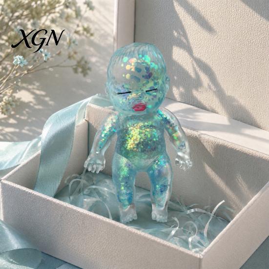 Portable Stress Ball Glitter Babies Relief Toy, Clear Baby Doll Squeeze Soft Stretchy Gadget Fidget Relaxing Gift for Adults Kids, Party Favors