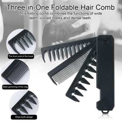 Yousheng 3-In-1 Folding Hair Comb Wide Fine Tooth Multi-functional Styling Comb with Ergonomic Handle Portable Travel Pocket Comb Men Mustache Beard