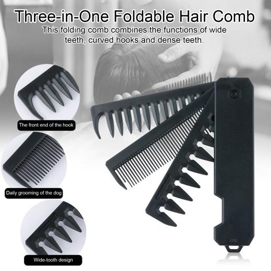 Yousheng 3-In-1 Folding Hair Comb Wide Fine Tooth Multi-functional Styling Comb with Ergonomic Handle Portable Travel Pocket Comb Men Mustache Beard