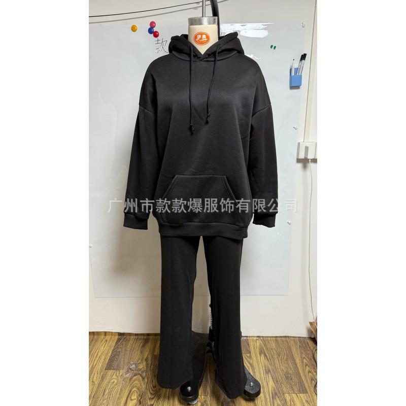 2026 Fall Winter Womens Casual Set Solid Color Wing Sequin Embroidery Streetwear Hoodie Pants