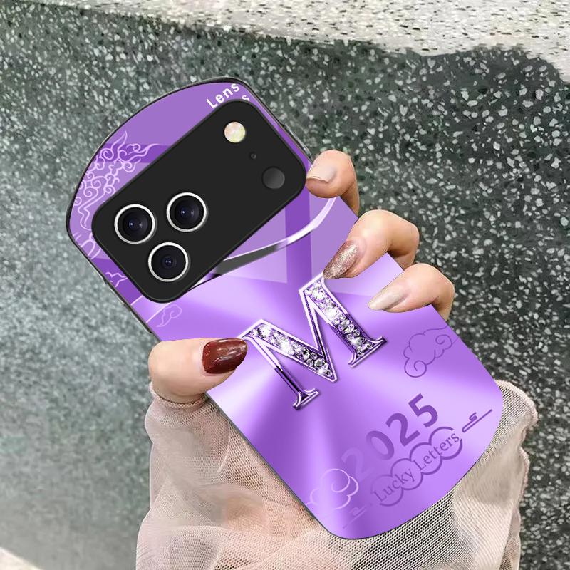Gradient yellow letter M For iPhone 17 16 15 14 Pro 13 Plus 12 mini 11 Pro Max XR X S 7 8 Elliptical Tempered Glass Phone Case