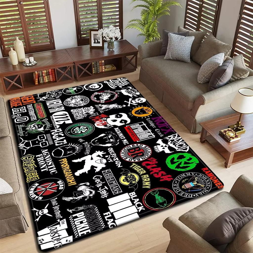 Rock Band Logo Design Floor Mat Anti-slip Rug for Bedroom Living Room Stylish Carpet for Music Lovers Durable Washable Doormat