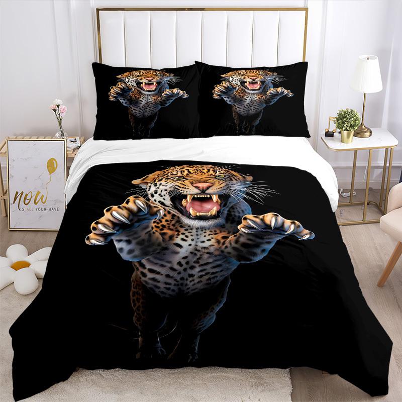 3pcs Leopard Print Duvet Cover Set, Cover For Bedroom Guest Room (1 Duvet Cover + 2 Pillowcase, Without Quilt),  yy250922118