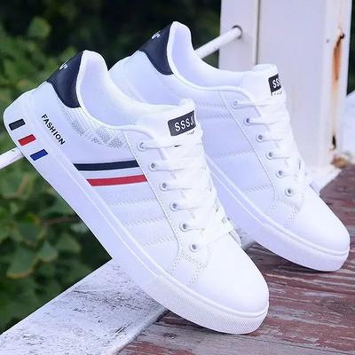 Scarpe da ginnastica da uomo alla moda, scarpe casual da uomo, scarpe basse da uomo, scarpe leggere in pelle PU traspiranti, scarpe sportive da uomo bianche.