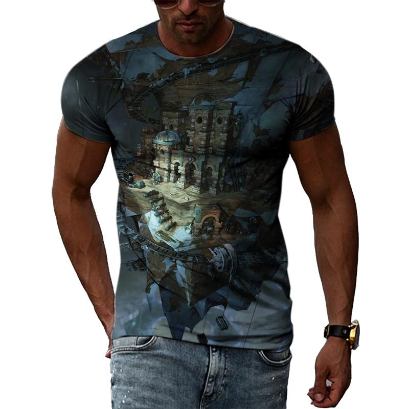 Zajímavé Kreativní Kresba Hrad Krajina Muži Trička 3D Móda Ležérní Osobnost Hip Hop Harajuku Potisk Tričko s krátkým rukávem
