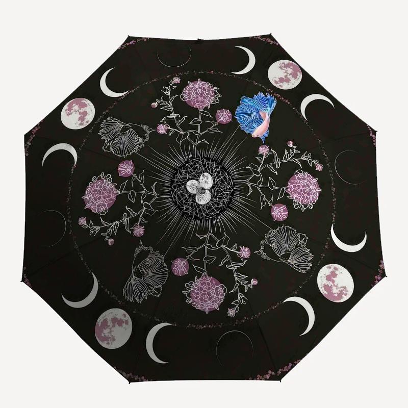 Mystic Moon Phase Floral TapestryUmbrella, Portable 3-Fold Umbrella for Men & Women,Christmas Gift ES235