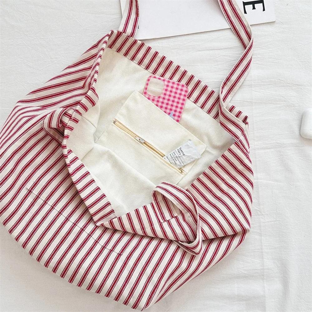 Striped Design Women's Shoulder Storage Bag Large Capacity Female Portable Shopping Bags Simple Ladies Casual Tote Purse Handbag