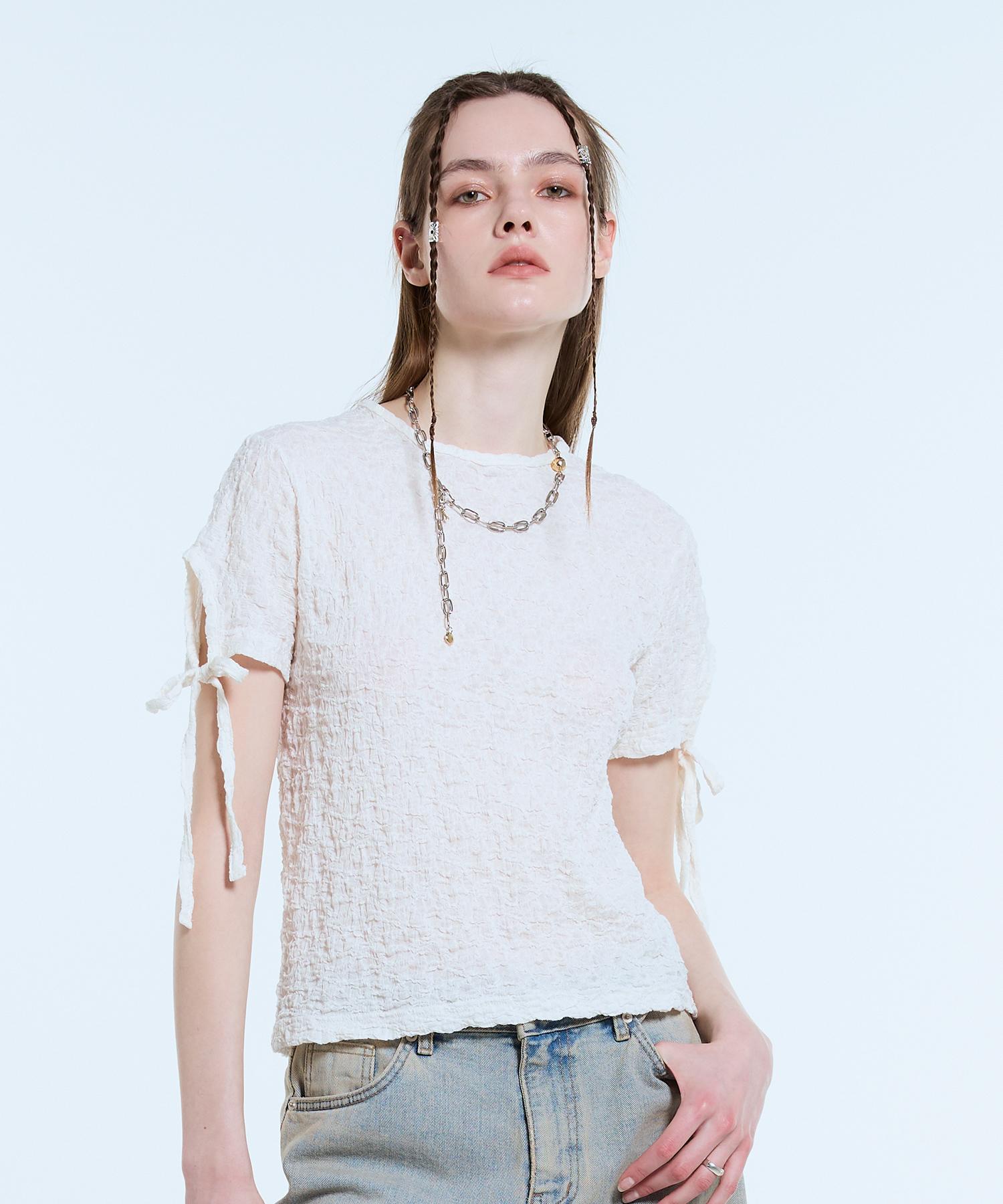 Latizen L11 Shirring T-Shirt(Ivory) Ivory/Free
