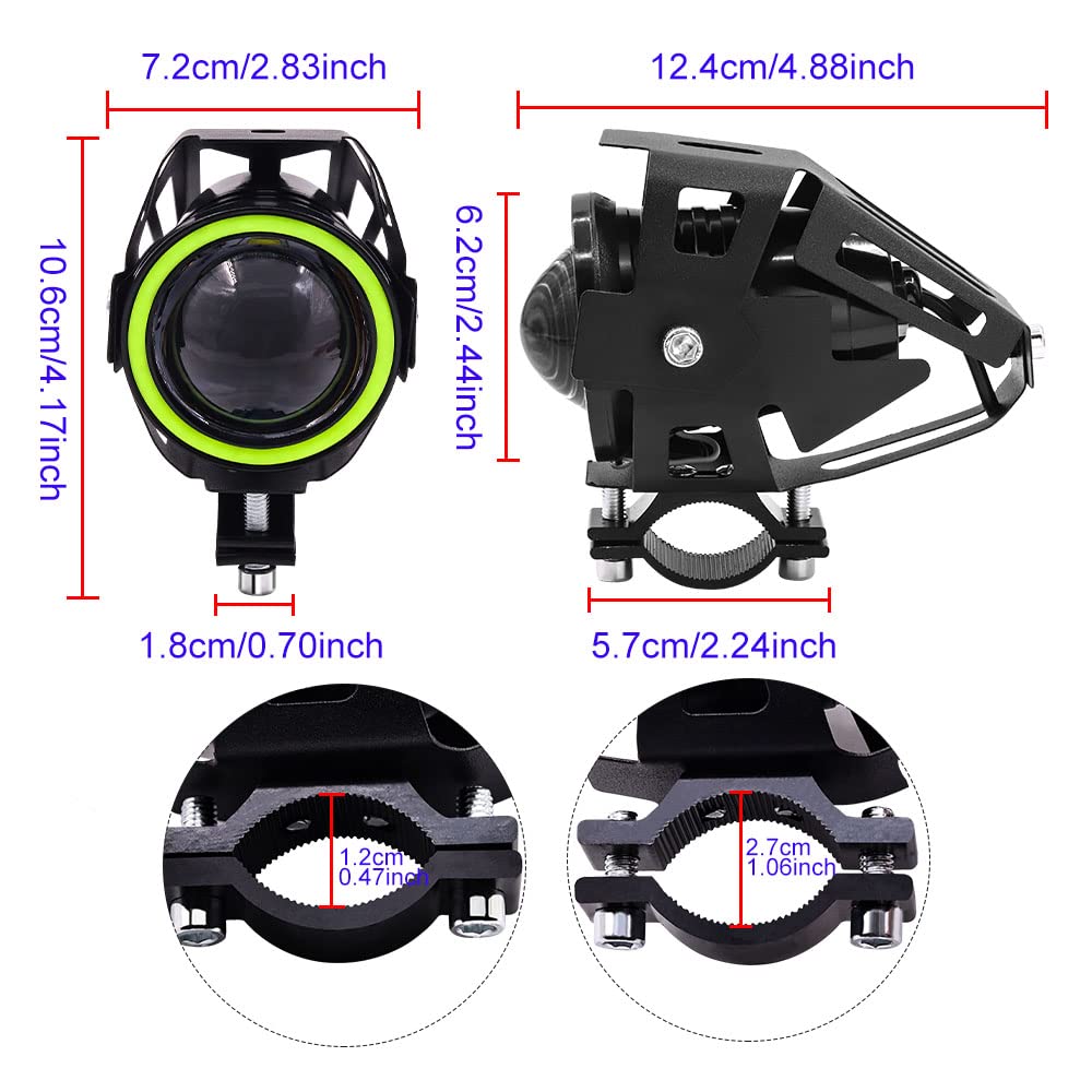 X-STYLE U7 Motorcycle Fog Lamp, 2 Modes, White + Green Squid Ring, LED Headlight,