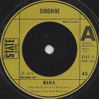 7inch Record SUNSHINE - Maria STAT17 State Records 1976 UK Pop Used