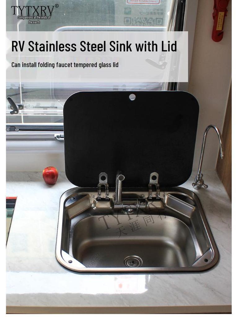 Folding RV Stainless Steel Sink with Lid for Kitchen and Vegetable Washing