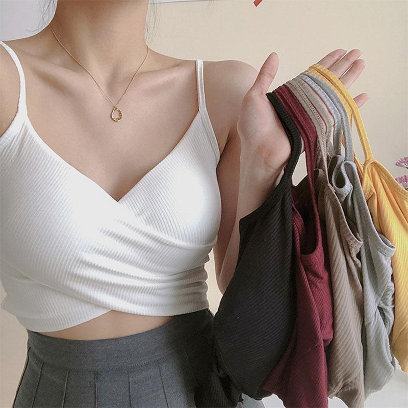 Tank Top Knit Halter Crop Tops Women Summer Camis Backless Cross Design Camisole Fashion Tube Female Sleeveless Cropped Vest