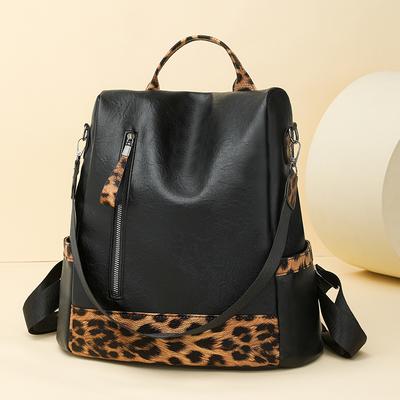 Women's Large Capacity Travel Backpack Retro Leopard Print Backpack Multifunctional Shoulder Bag