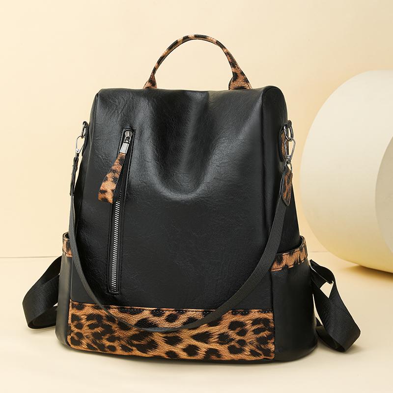 Women's Large Capacity Travel Backpack Retro Leopard Print Backpack Multifunctional Shoulder Bag