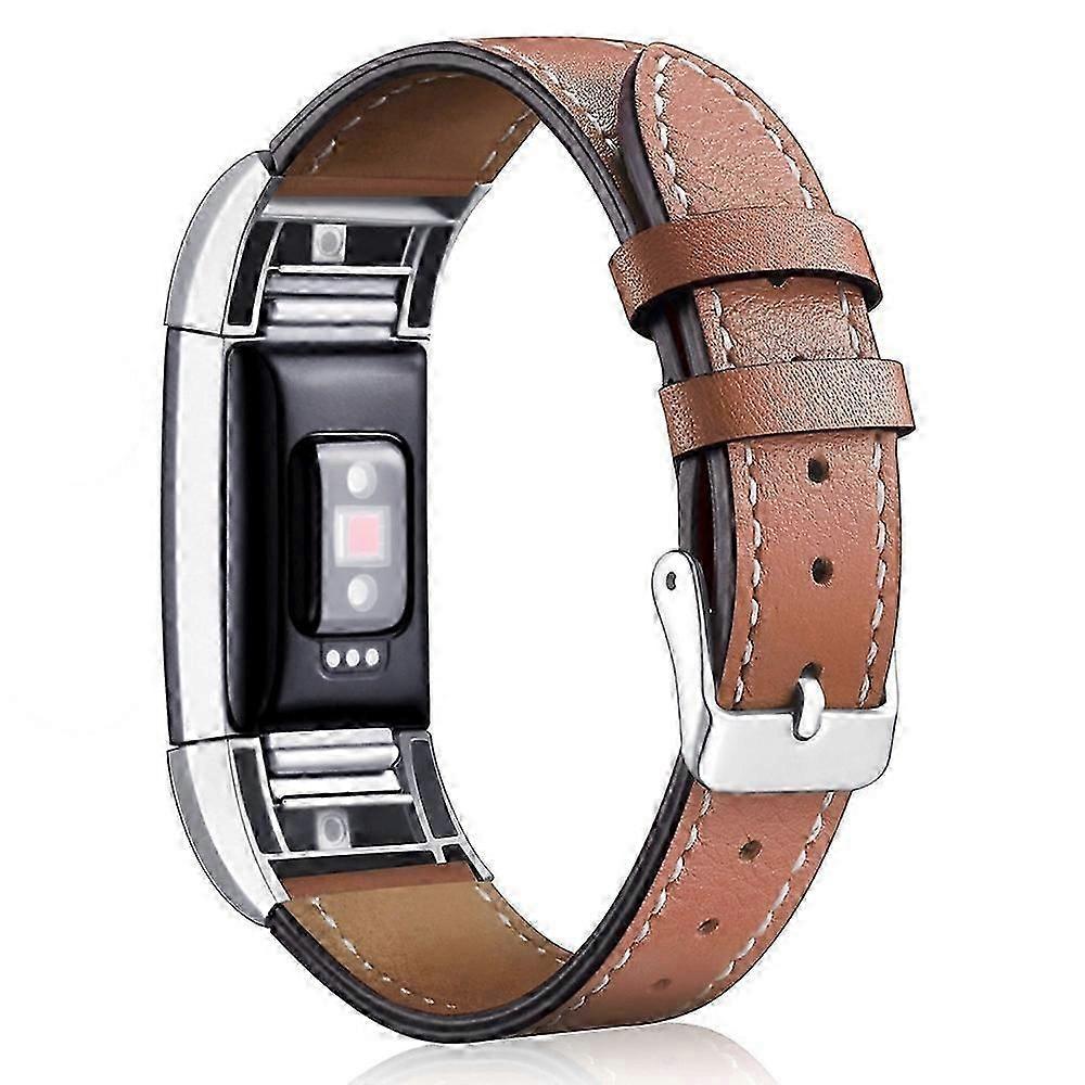 Echtes Leder Ersatzarmband für Fitbit Charge 2, Bequemes atmungsaktives Armband, Mehrere Farben kaffeebraun