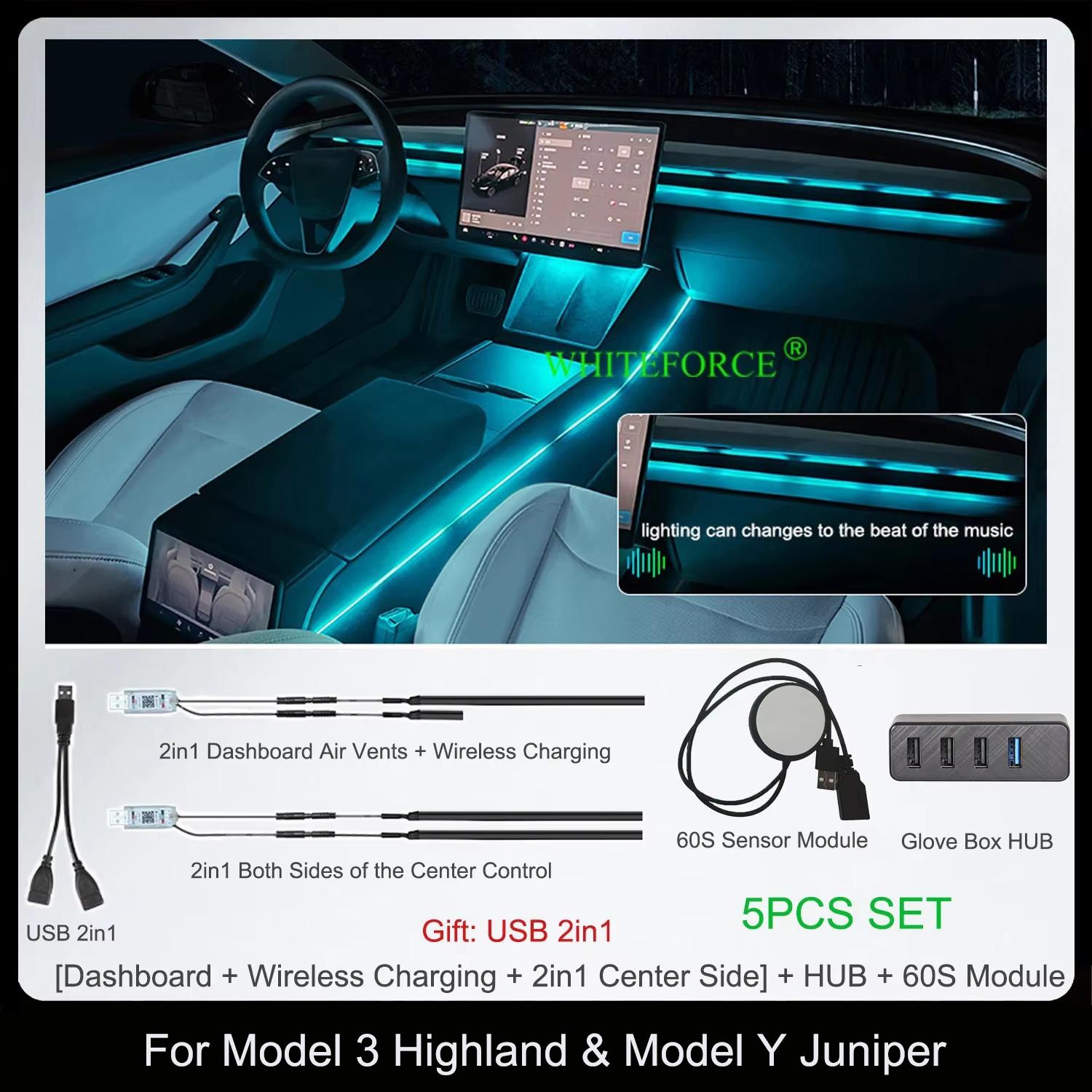 For Tesla Model Y Juniper Model3 Highland Streaming Ambient Light Dashboard Flow Light USB Ambient Strip Lamp Body Sensor Module For Model 3 Highland
