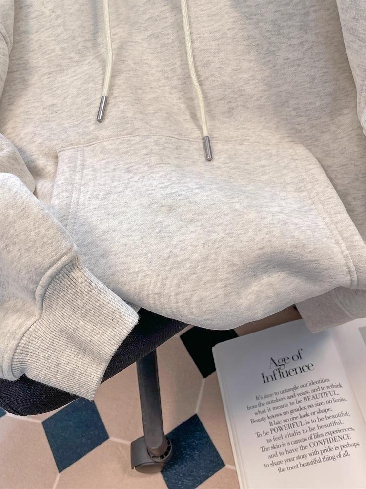 Silver Fox Fleece Cotton Blend Round Neck Loose Hoodie - 320g/420g