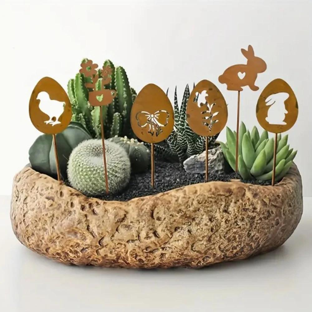 Outdoor Bunny Egg Silhouette Iron Garden Ornament for Hanging Basin Landscape For PlugIn Compatible Decoration