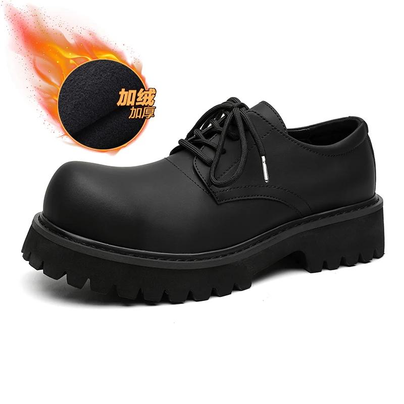 Thick Sole Casual Genuine Leather Dress Shoes Men Platform Heighten Japan Harajuku Korean Streetwear Fashion Shoes for Men White