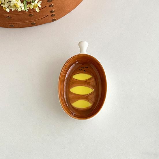 Ceramic Dipping Dish Cute Bread Shape Small Sauce Plate for Sushi Hot Pot Snacks Microwave Dishwasher Safe Snack Plate for Home Party Restaurant