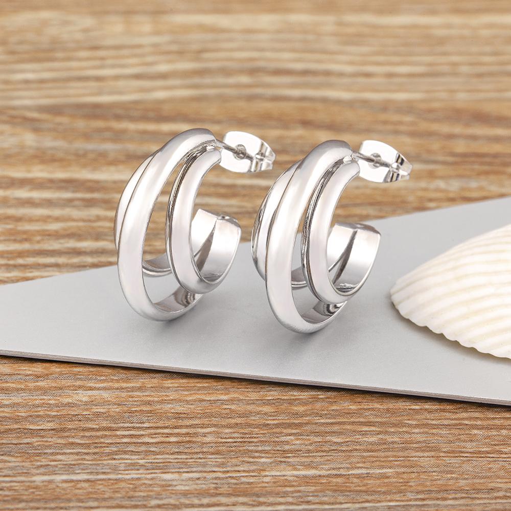 Nidin High Quality Retro Irregular Punk Style C Shape Earrings For Female Hip Hop Cool Party Personality Jewelry