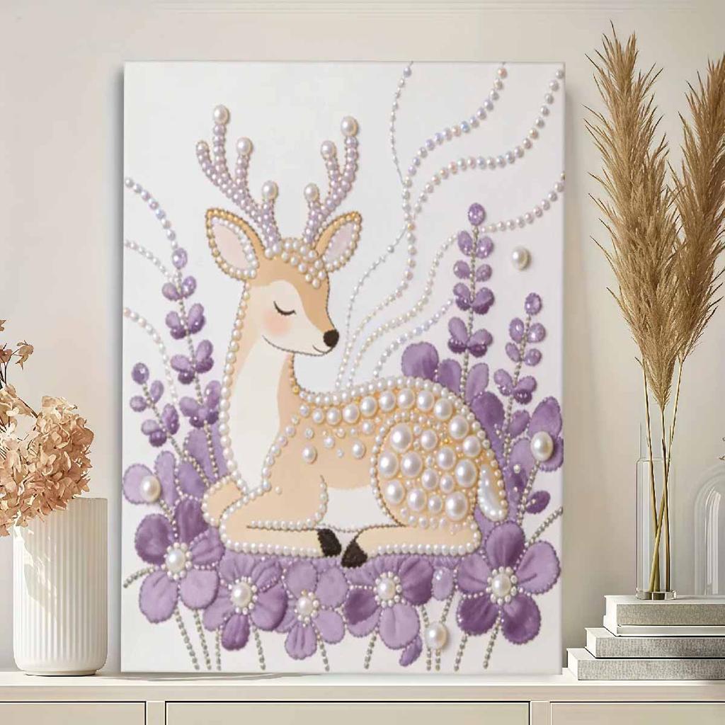 Crystal Pearl Painting 5D DIY Frame Decoration Painting Little Deer Home Wall Decoration Transparent Pearl Gemstone Painting Picture Art Crafts