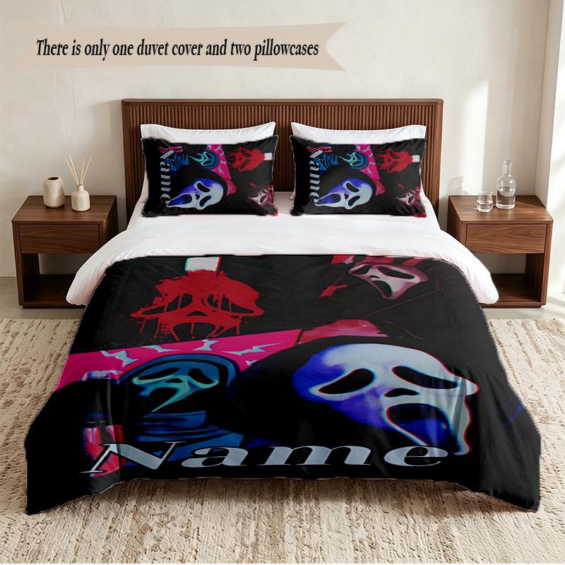 Ghostface Personalized Custom Name 3‑Piece Bedding Set Soft Duvet Cover Set For Bedroom Home Decor