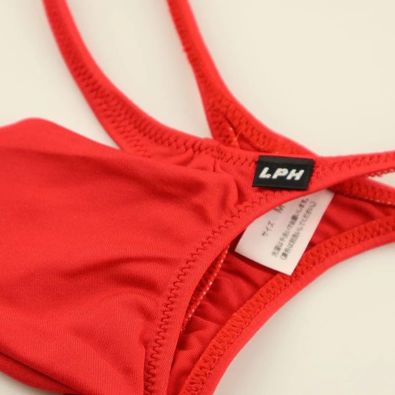 La Pomme Bikini Made of MFS Fabric with a Bulge and 3D Sexy Red Men's Low-Rise T-Back Shorts, Front, Underwear,