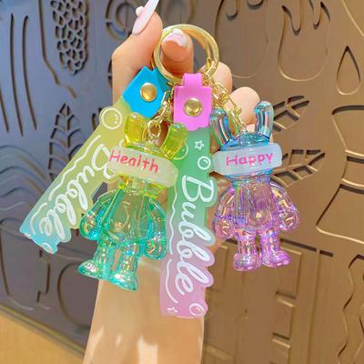 Cartoon Colorful Gradual Change Space Rabbit Keychain Personalized Fashion Schoolbag Pendant Car Key Chain Gift