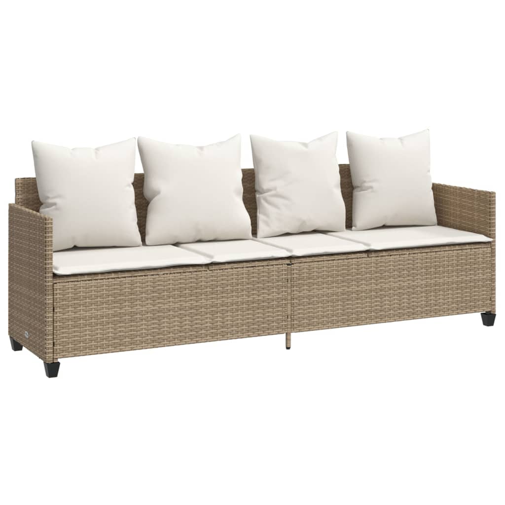 5 Piece Garden Sofa Set with Cushions Beige Poly Rattan
