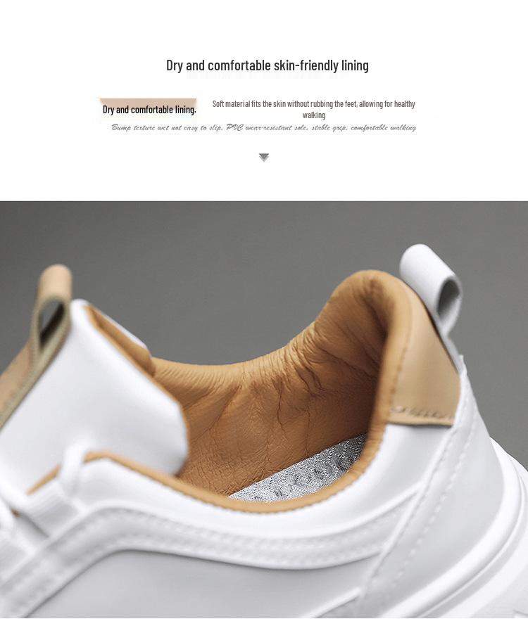 Men's Trendy Breathable White Sneakers - Versatile, Height-Increasing, Thick Sole Casual Sports Shoes