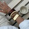 Ingemark 4 Styles Vintage Brown Thick Resin Acrylic Wide Bangles Women Hip Hop Metal Spring Bracelets Grunge Jewelry Steampunk