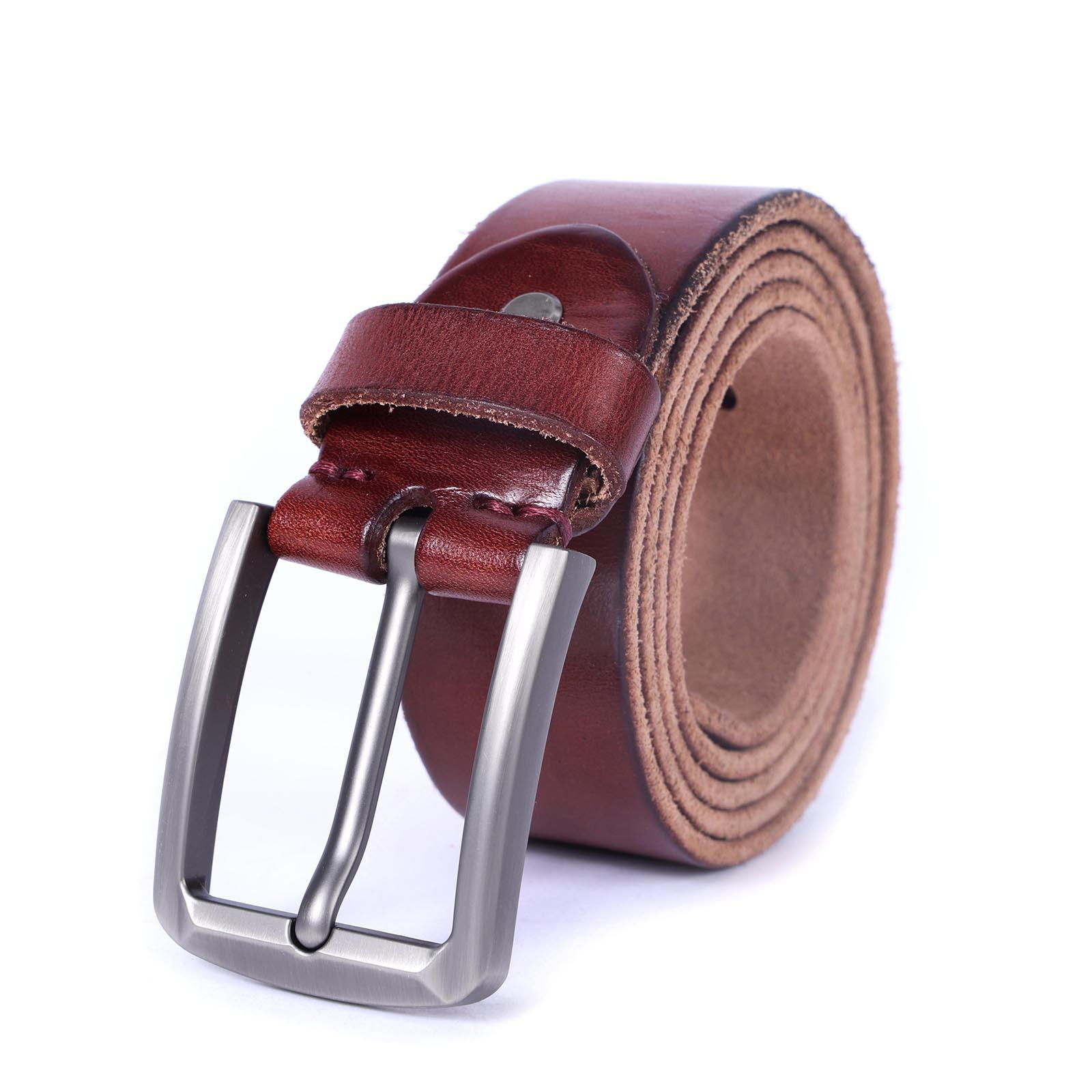 

Мужской ретро ремень из кожи высшего сорта - Пряжка с язычком, Ручная работа, Натуральная коровья кожа, Универсальный, Классический стиль 105 cm коричневый/красный