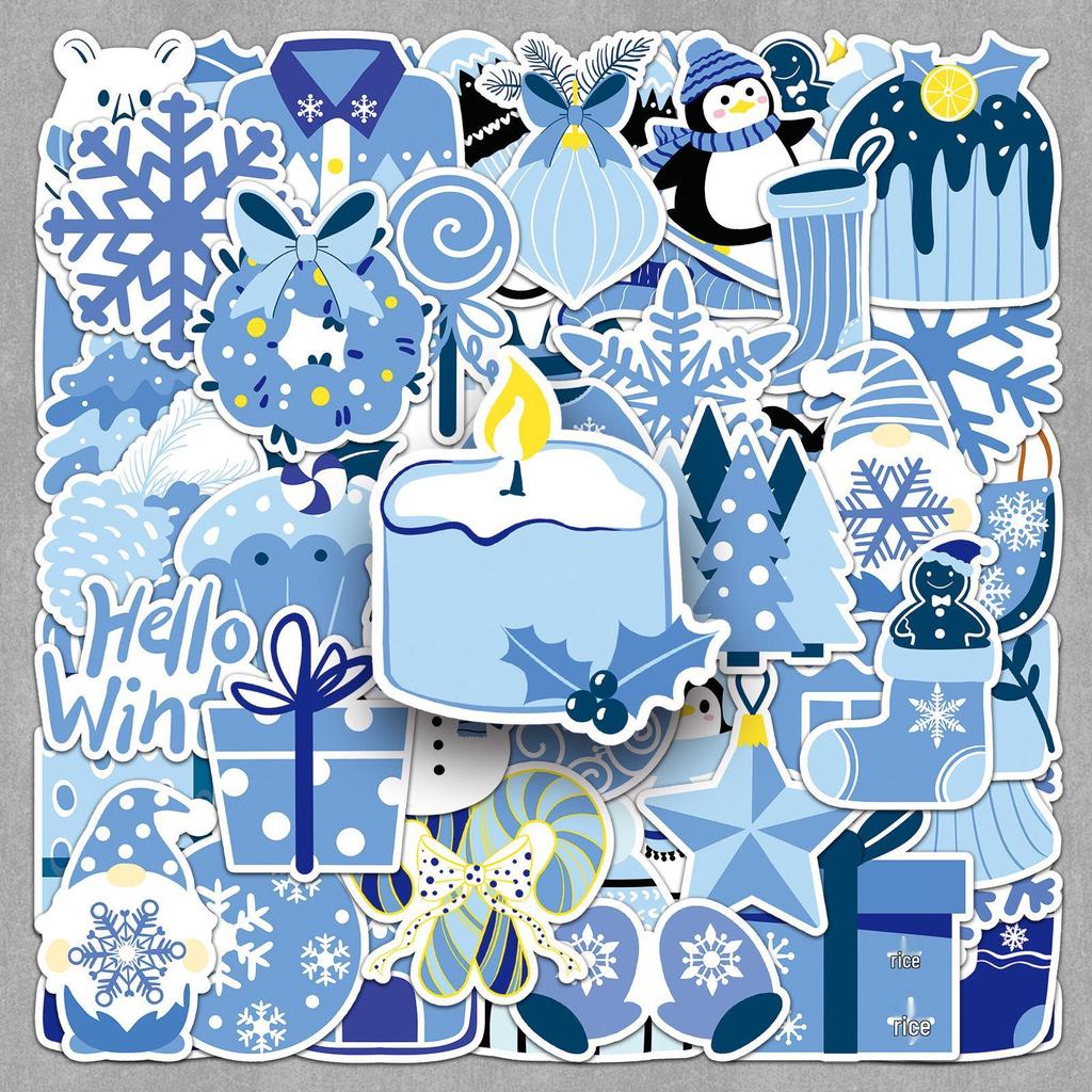 50 Blue Winter Stickers: Warm Healing INS Style for DIY Notebook & Planner Decoration