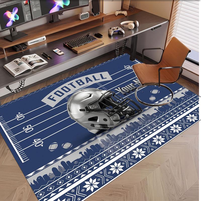 American Football Theme Soft Crystal Velvet Rug Custom Name & Text Print Non Slip Floor Rug for Bedroom Living Room