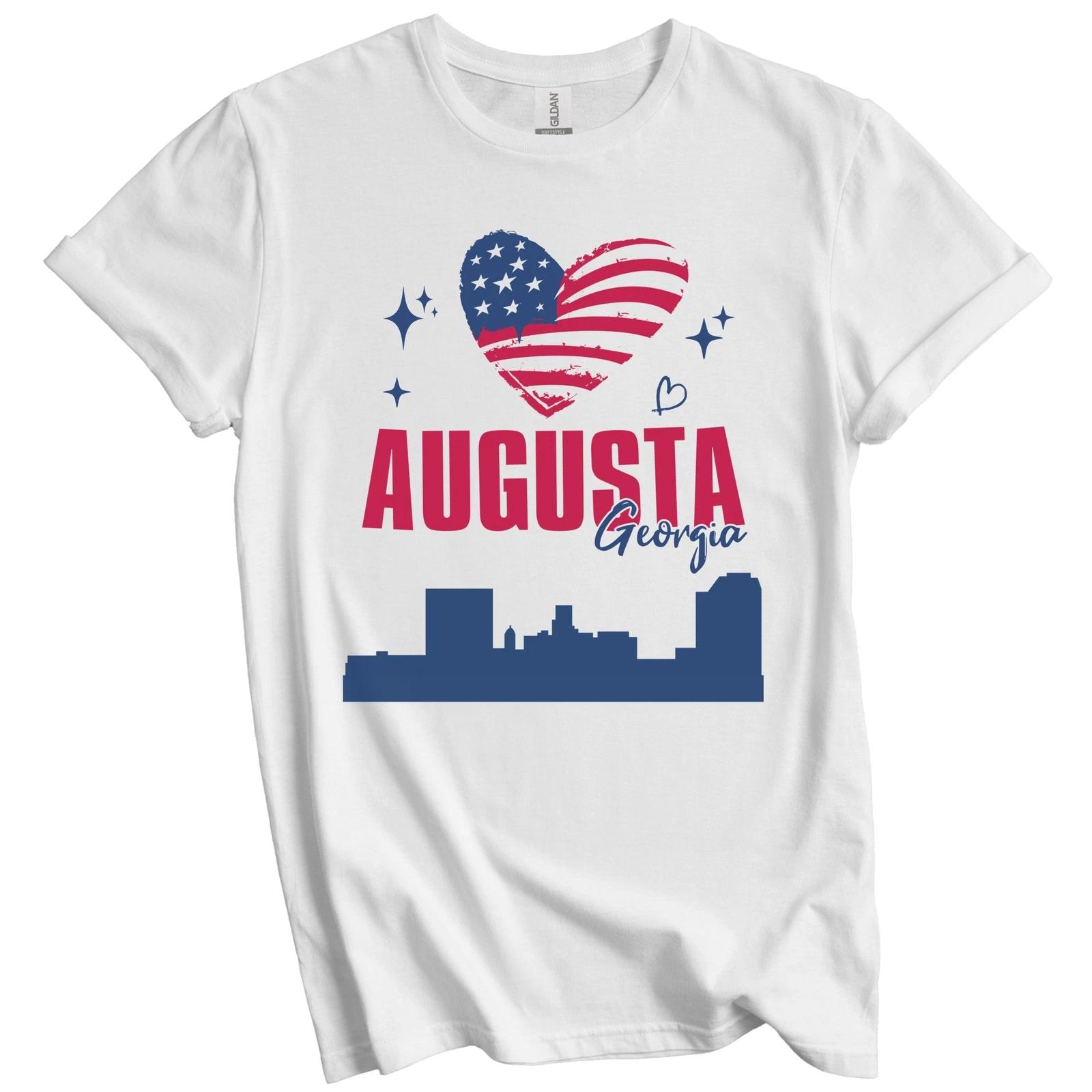 Augusta Georgia Skyline American Flag Heart 4th of July T-Shirt S
