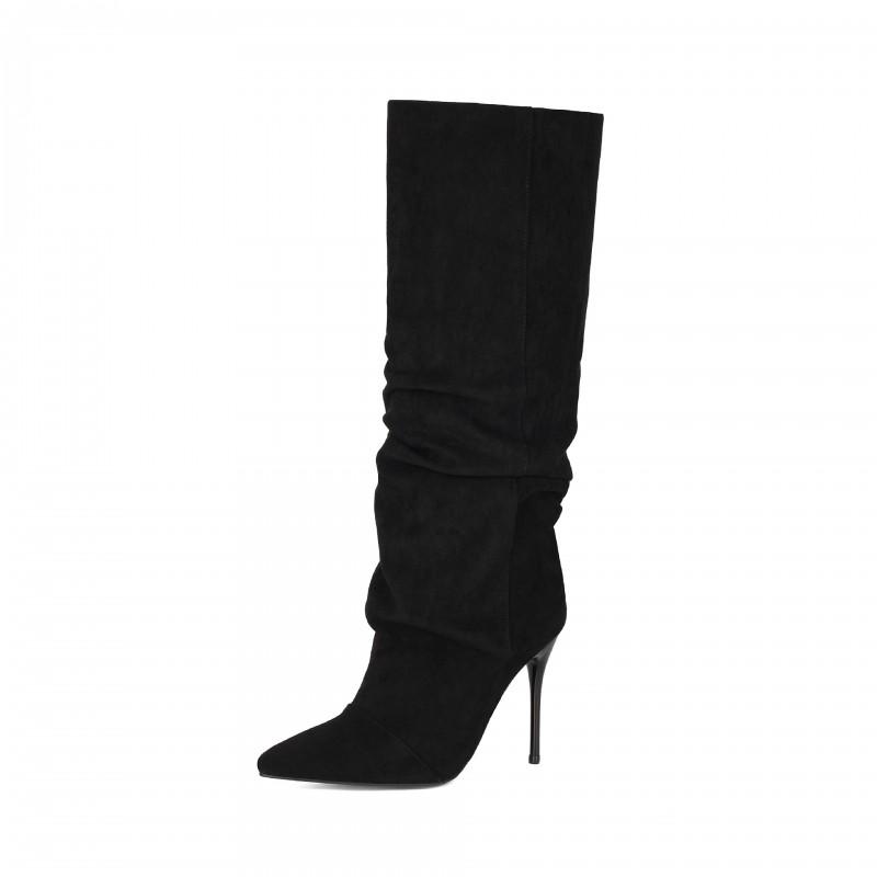 Womens High Heel Long Boots Side Zipper Pleated Fashionable All-Match