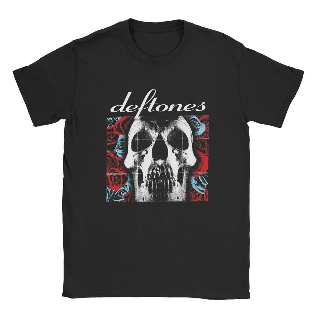 Deftones White Logo T-Shirts for Men Harajuku Gothic Japanese Vintage Cotton Tee Round Neck Short Sleeve Soft Oversized T Shirt