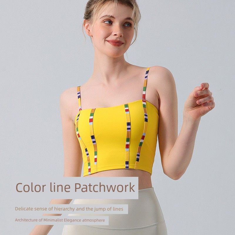 Export Cross-Border Colorful Thread Patchwork Nude Feel Sports Bra Underwear Running Beautiful Vest Gym Yoga Clothing Top Women