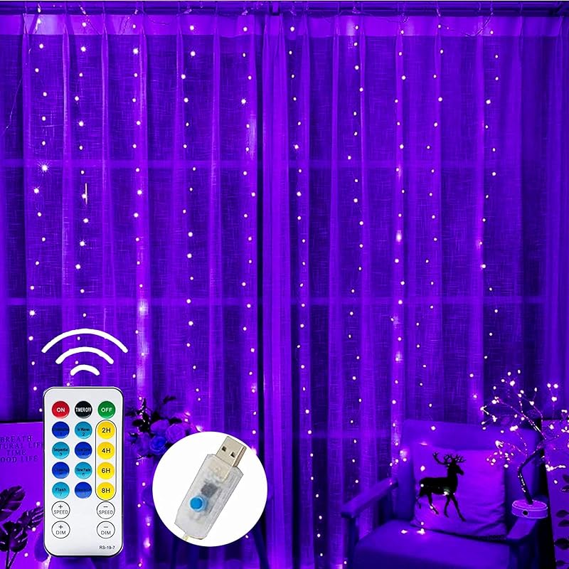 Dazzle Bright Curtain String Lights, 300 LED 9.8ft x9.8ft Warm White Fairy Lights with 8 Lighting Modes, Waterproof Lights for Bedroom Christmas