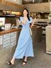 Korean V-neck Floral Dress Women's Summer New Loose Short-sleeved Waist Holiday Style Short-sleeved A-shaped Long Dress