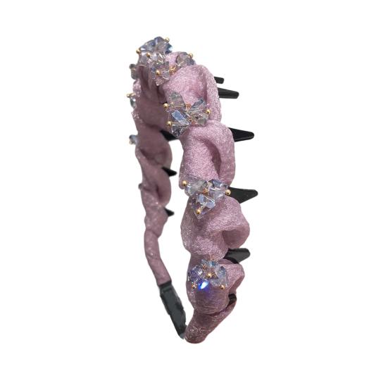 Women Headband Shiny Rhinestones Bright Color Fabric Cover Hair Hoop